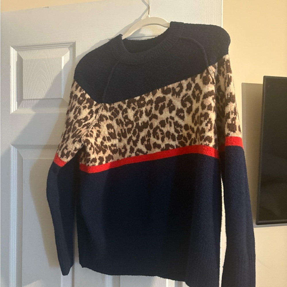 Aerie Navy and Red Leopard Print Sweater